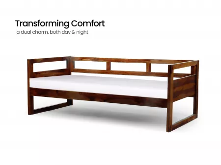 Hugo Solid Wood Sofa Cum Bed with 4 Inches Mattress